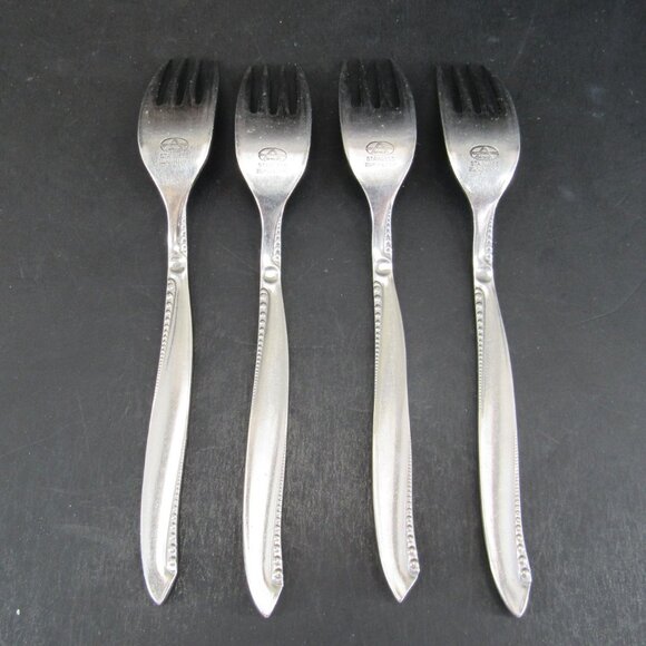 AIRMACK AMK8 Beaded Stainless Flatware Solingen-Germany Set of 4 Dinner Forks - Picture 6 of 7